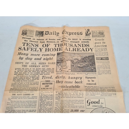 144 - An original pressing of the 'Daily Express' dated May 31st 1940 relating to the Dunkirk evacuation e... 