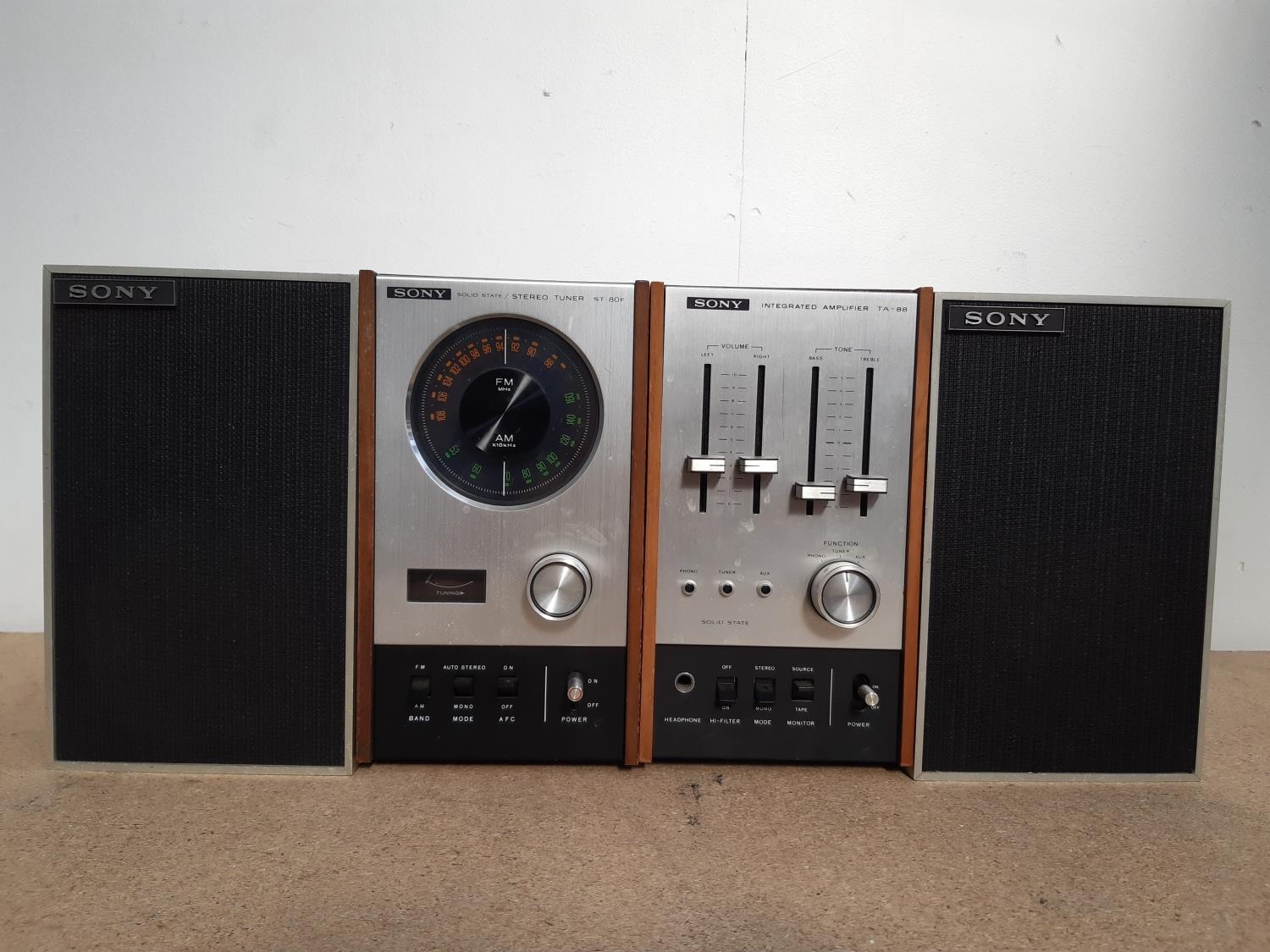 Three items of 1970s Sony mini hi-fi, one TA-88 integrated