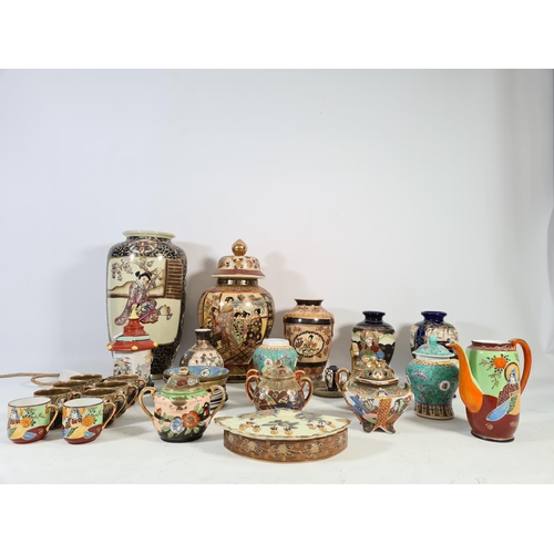 112 - A collection of various oriental ceramics to include a hand painted 37cm satsuma vase, hand painted ... 