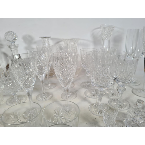 133 - Fifty eight pieces of assorted glassware to include Stuart crystal 27cm vase, pair of Stuart brandy ... 