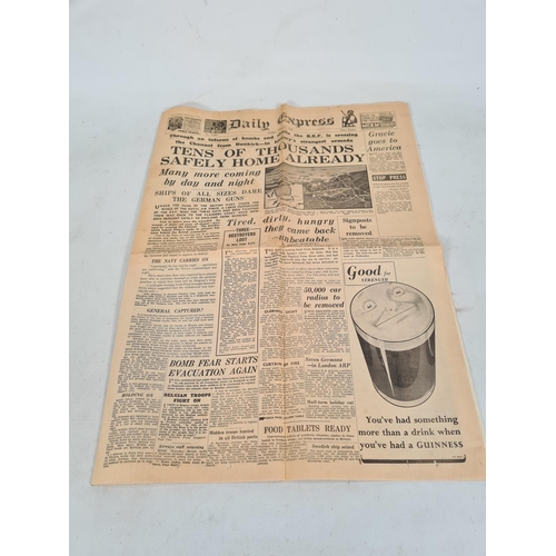 69 - An original pressing of the 'Daily Express' dated May 31st 1940 relating to the Dunkirk evacuation e... 