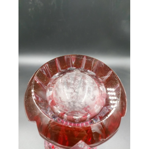 86 - A Val St. Lambert cranberry crystal glass vase - approx. 25cm high