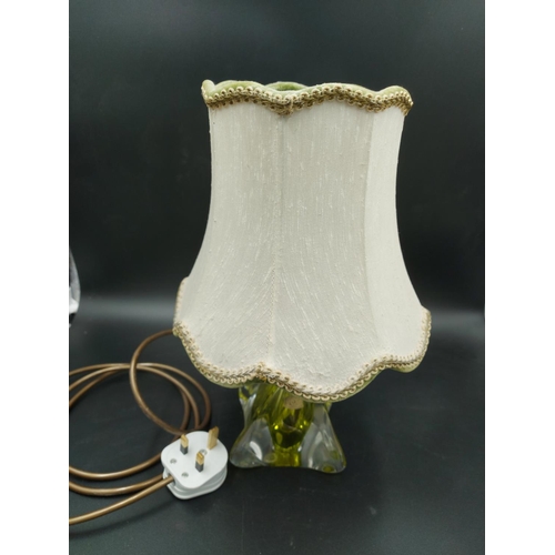 96 - A Val St. Lambert lime green crystal glass table lamp - approx. 32.5cm high with shade