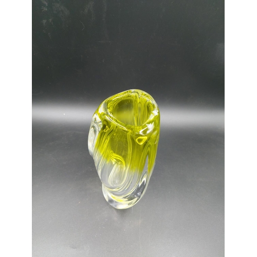 98 - A lime green crystal glass twisted vase attributed to Val St. Lambert - approx. 20cm high