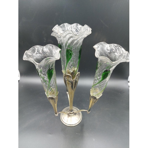 99 - An early 20th century silver plate and glass four branch epergne - approx. 34.5cm high