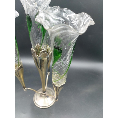 99 - An early 20th century silver plate and glass four branch epergne - approx. 34.5cm high