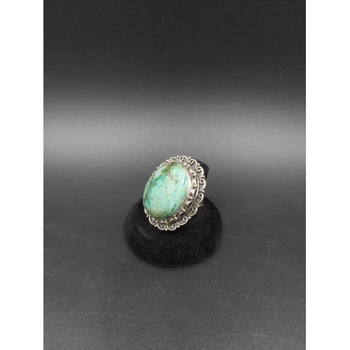 90 - A 925 silver turquoise gemstone ring, size V - approx. weight 21.3 grams