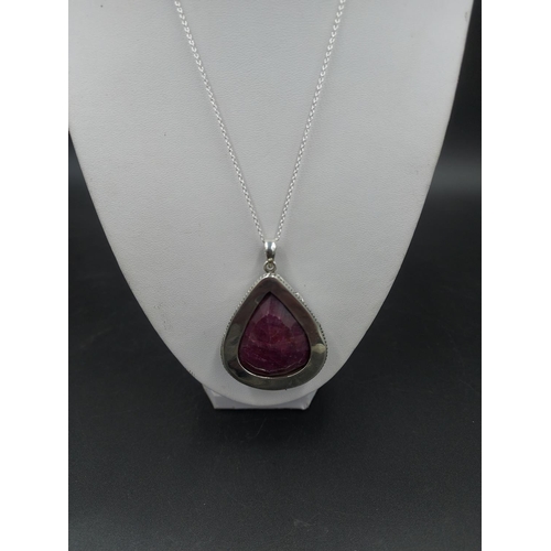 91 - A 925 silver and 150ct ruby gemstone pendant necklace - approx. gross weight 51.7 grams