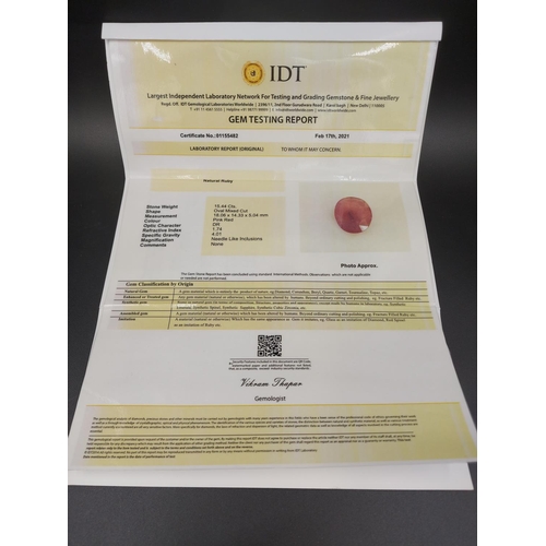 103 - An IDT certified 15.44ct ruby gemstone