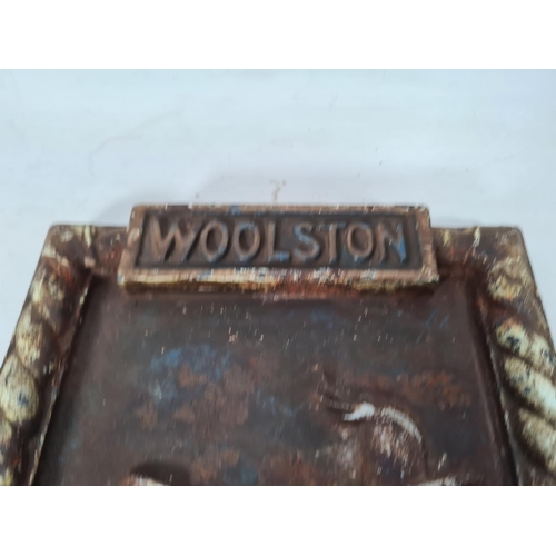 66 - A vintage HMS Woolston cast iron ships plaque - approx. 28cm high x 25cm wide