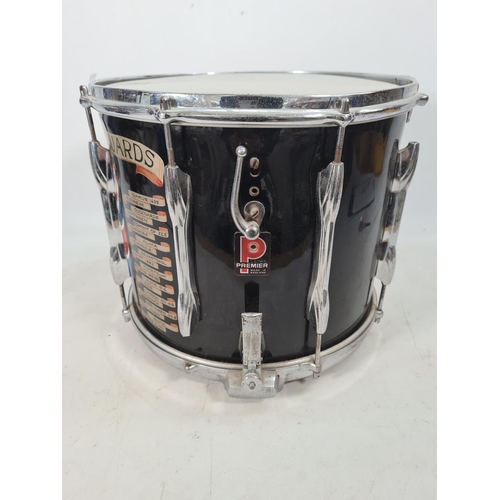 69 - A British Army Grenadier Guards marching snare drum by Premier emblazoned with battle honours - appr... 