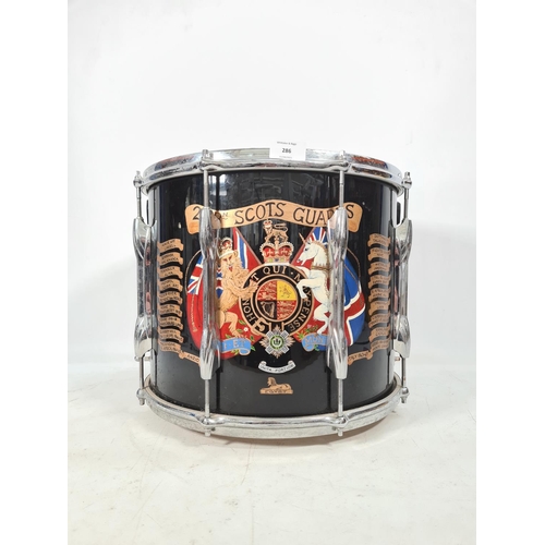 70 - A British Army Scots Guards marching snare drum emblazoned with battle honours - approx. 14