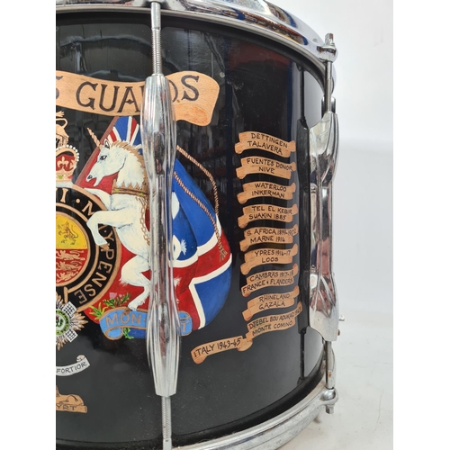 70 - A British Army Scots Guards marching snare drum emblazoned with battle honours - approx. 14