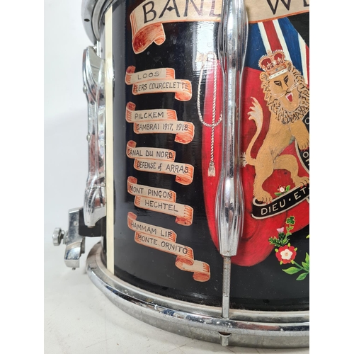 71 - A British Army Welsh Guards marching snare drum emblazoned with battle honours - approx. 14