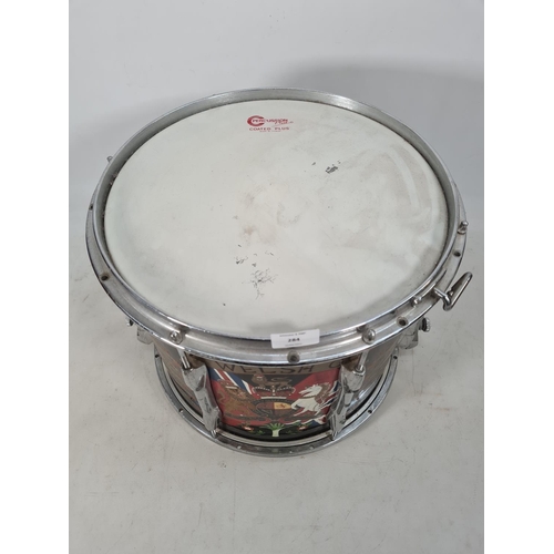 71 - A British Army Welsh Guards marching snare drum emblazoned with battle honours - approx. 14