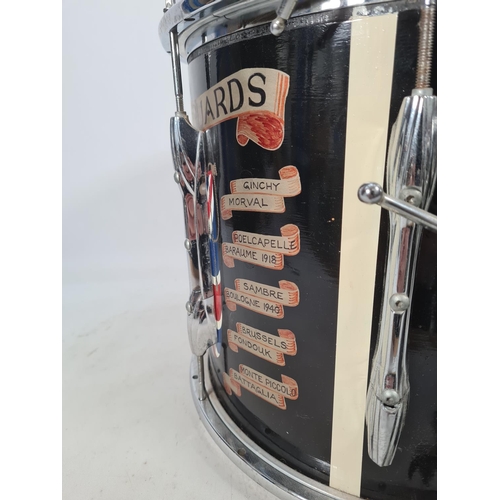 71 - A British Army Welsh Guards marching snare drum emblazoned with battle honours - approx. 14