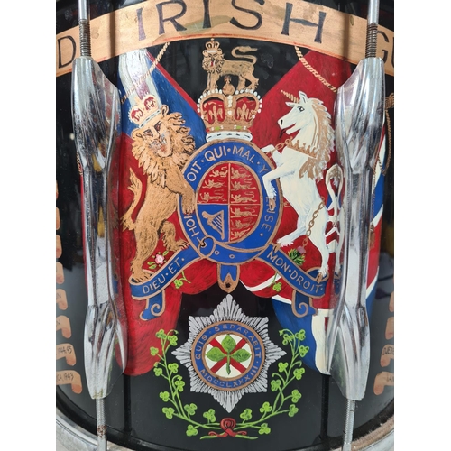 72 - A British Army Irish Guards marching snare drum made by Premier emblazoned with battle honours - app... 