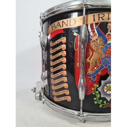 72 - A British Army Irish Guards marching snare drum made by Premier emblazoned with battle honours - app... 