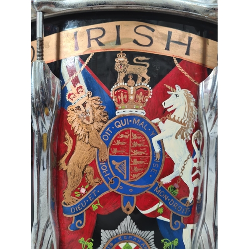 72 - A British Army Irish Guards marching snare drum made by Premier emblazoned with battle honours - app... 