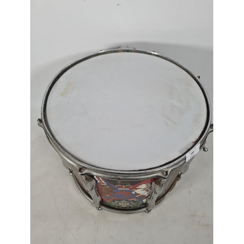 72 - A British Army Irish Guards marching snare drum made by Premier emblazoned with battle honours - app... 