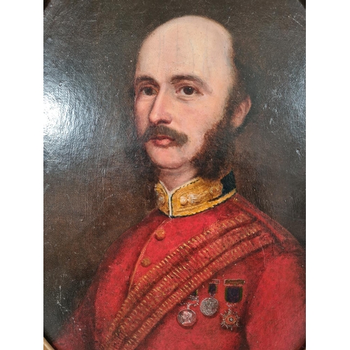 82A - A 19th century portrait oil on canvas depicting a captain of the Grenadier Guards Regiment wearing s... 