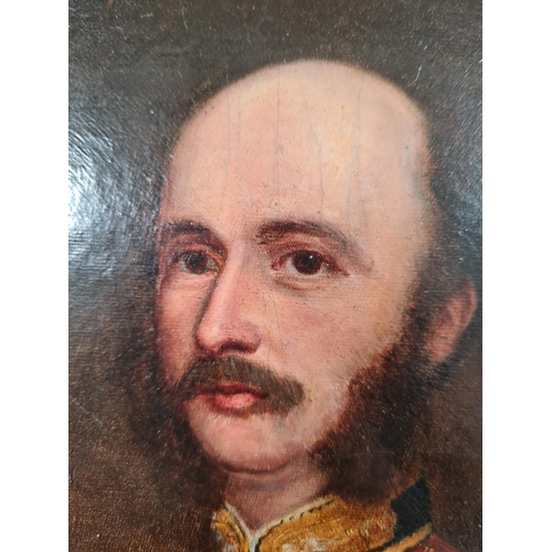 82A - A 19th century portrait oil on canvas depicting a captain of the Grenadier Guards Regiment wearing s... 