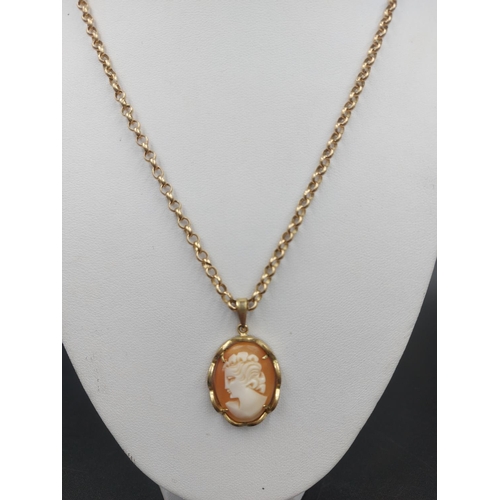 132 - A hallmarked 9ct gold 80cm chain link necklace with yellow metal cameo pendant - approx. chain gross... 