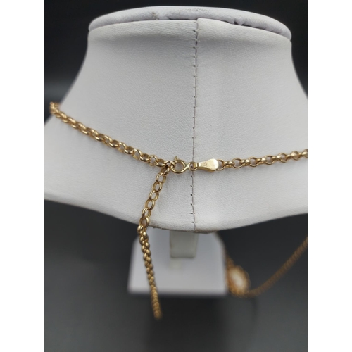 132 - A hallmarked 9ct gold 80cm chain link necklace with yellow metal cameo pendant - approx. chain gross... 