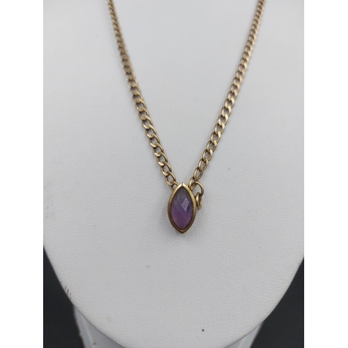 142 - A stamped Italian 9ct gold 47cm necklace with amethyst pendant - approx. gross weight 4.39 grams