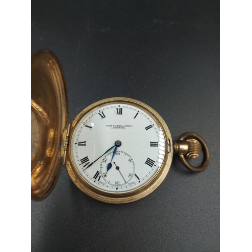 180 - A Thomas Russell & Son of Liverpool gold plated full hunter pocket watch