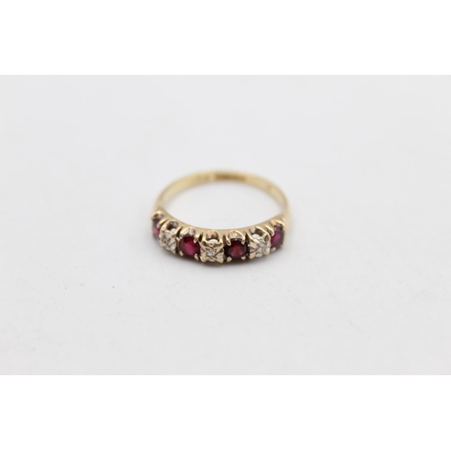 106 - A 9ct gold ruby and diamond set ring, size P - approx. gross weight 2.3 grams