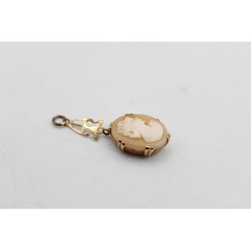 107 - An antique 9ct gold carved shell cameo drop pendant - approx. gross weight 1.3 grams