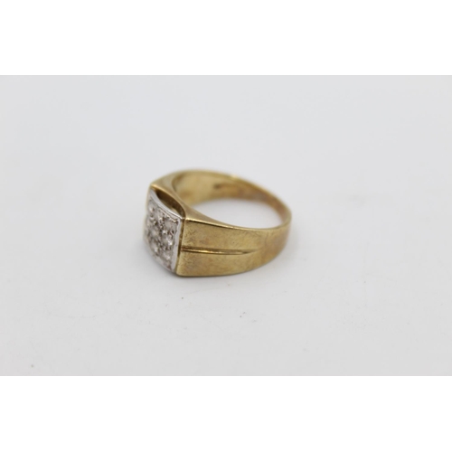 111 - A 9ct gold diamond signet style ring, size P - approx. gross weight 5.5 grams