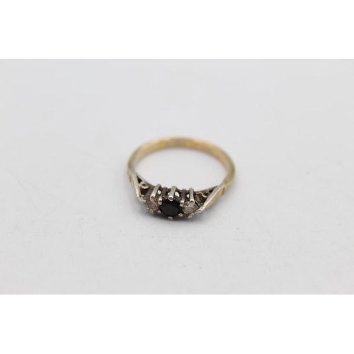 114 - A 9ct gold and silver diamond and sapphire ring, size O - approx. gross weight 2.1g