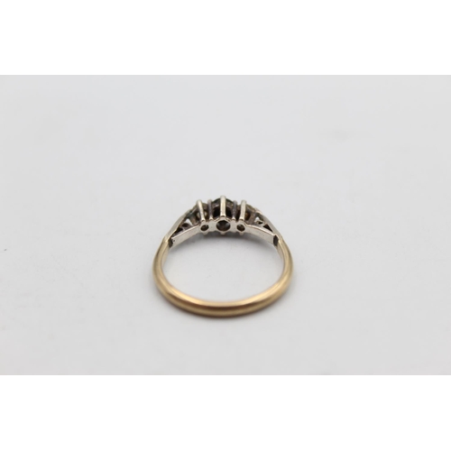 114 - A 9ct gold and silver diamond and sapphire ring, size O - approx. gross weight 2.1g