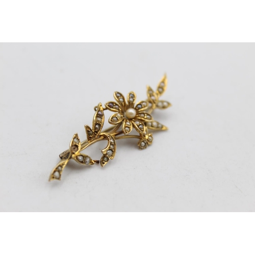 116 - A 9ct gold seed pearl floral brooch - approx. gross weight 3.3 grams