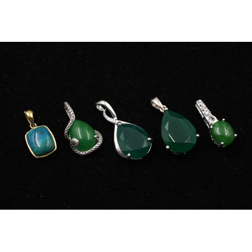 127 - Five 925 sterling silver pendants to include chrysoprase, jade, eilat stone - approx. gross combined... 