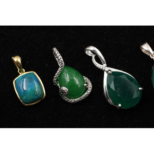 127 - Five 925 sterling silver pendants to include chrysoprase, jade, eilat stone - approx. gross combined... 