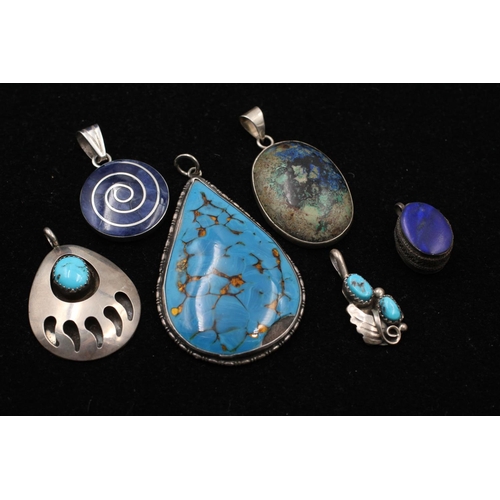 128 - Six 925 sterling silver pendants to include Navajo, Lapis, Statement etc. - approx. gross combined w... 