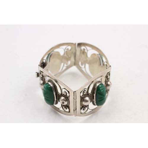 130 - A 925 sterling silver ornate Mexico glass panel bracelet - approx. gross weight 44 grams and 18cm lo... 