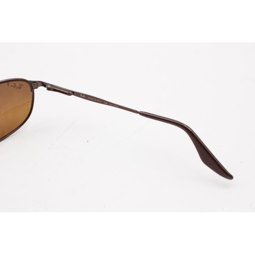 355 - A pair of Ray-Ban brown framed sports style sunglasses with original case