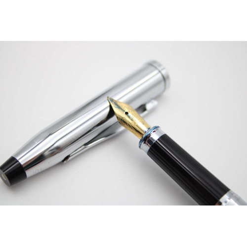 360 - Two Cross chrome effect fountain pens with gold plated nibs