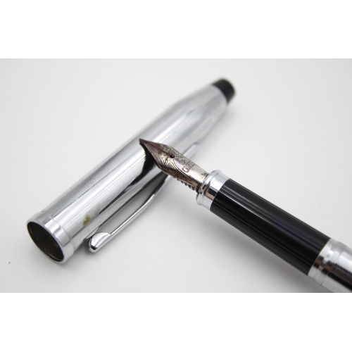 360 - Two Cross chrome effect fountain pens with gold plated nibs