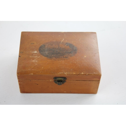 630 - Four 19th century and one later decorative wooden boxes to include Mauchline ware, trinket etc.