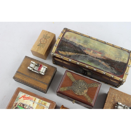 628 - Eight assorted vintage decorative wooden boxes to include cars, hand painted, musical etc.