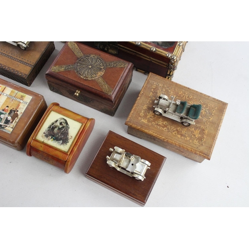 628 - Eight assorted vintage decorative wooden boxes to include cars, hand painted, musical etc.