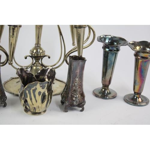 483 - Eight vintage silver plated vases to include Elkington, epergne vase etc.