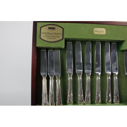 477 - A forty four piece vintage Viners Dubarry Classic silver plate cutlery set in wooden canteen