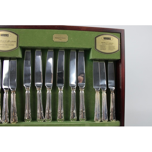 477 - A forty four piece vintage Viners Dubarry Classic silver plate cutlery set in wooden canteen