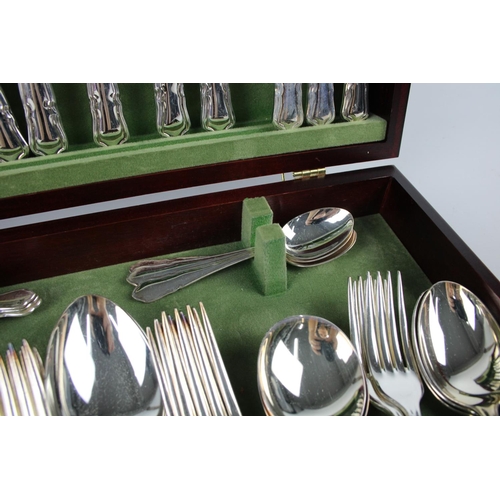 477 - A forty four piece vintage Viners Dubarry Classic silver plate cutlery set in wooden canteen